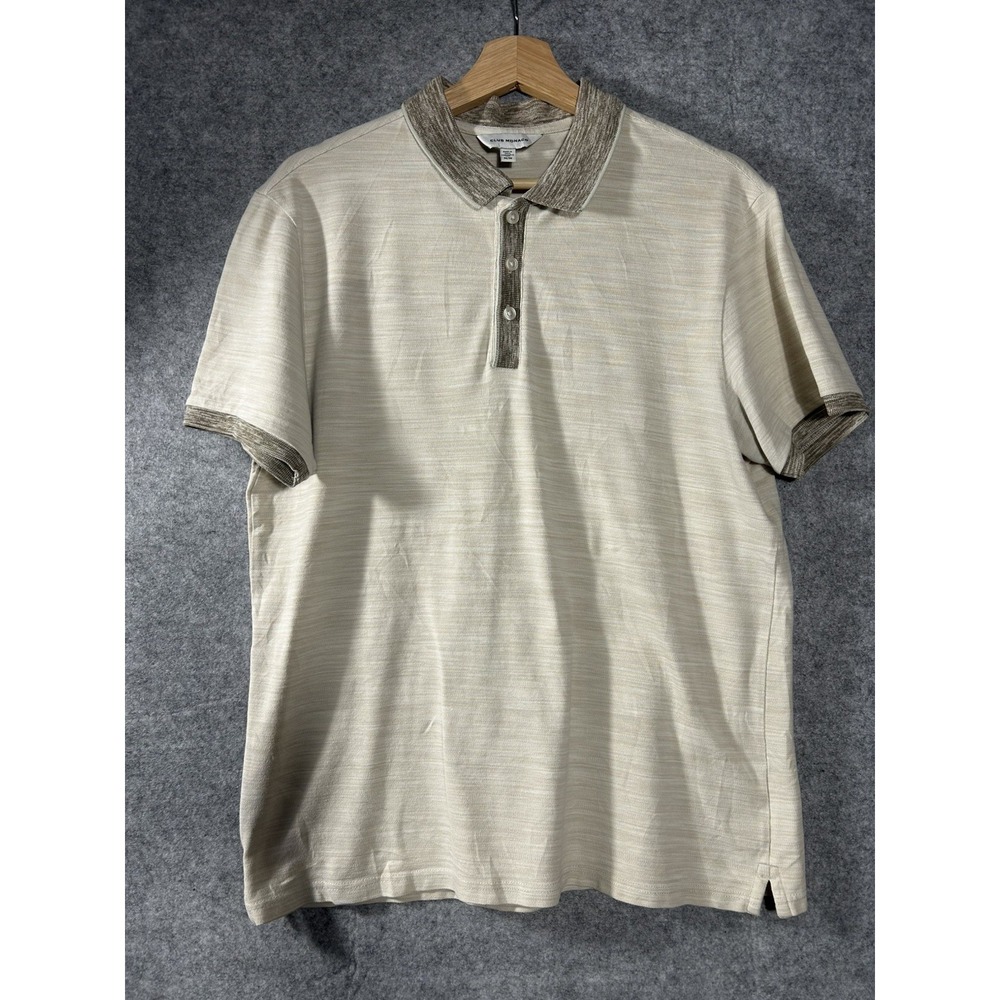 Club Monaco Men's Knit Polo Shirt Med Contrast Collar Heathered Cream Colorway